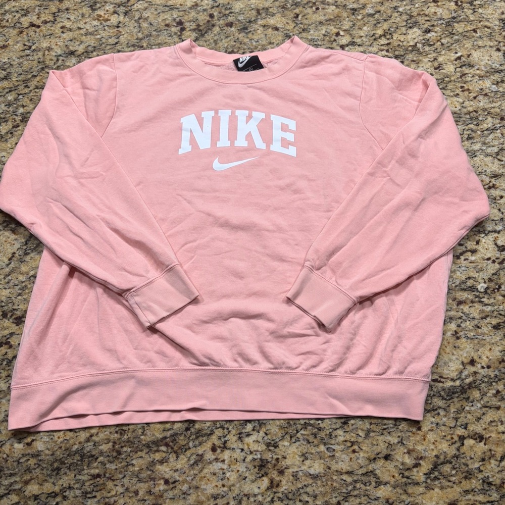 Nike Womens Crewneck Sweatshirt Pink Peach Logo Pullover Fleece 2X Plus Size